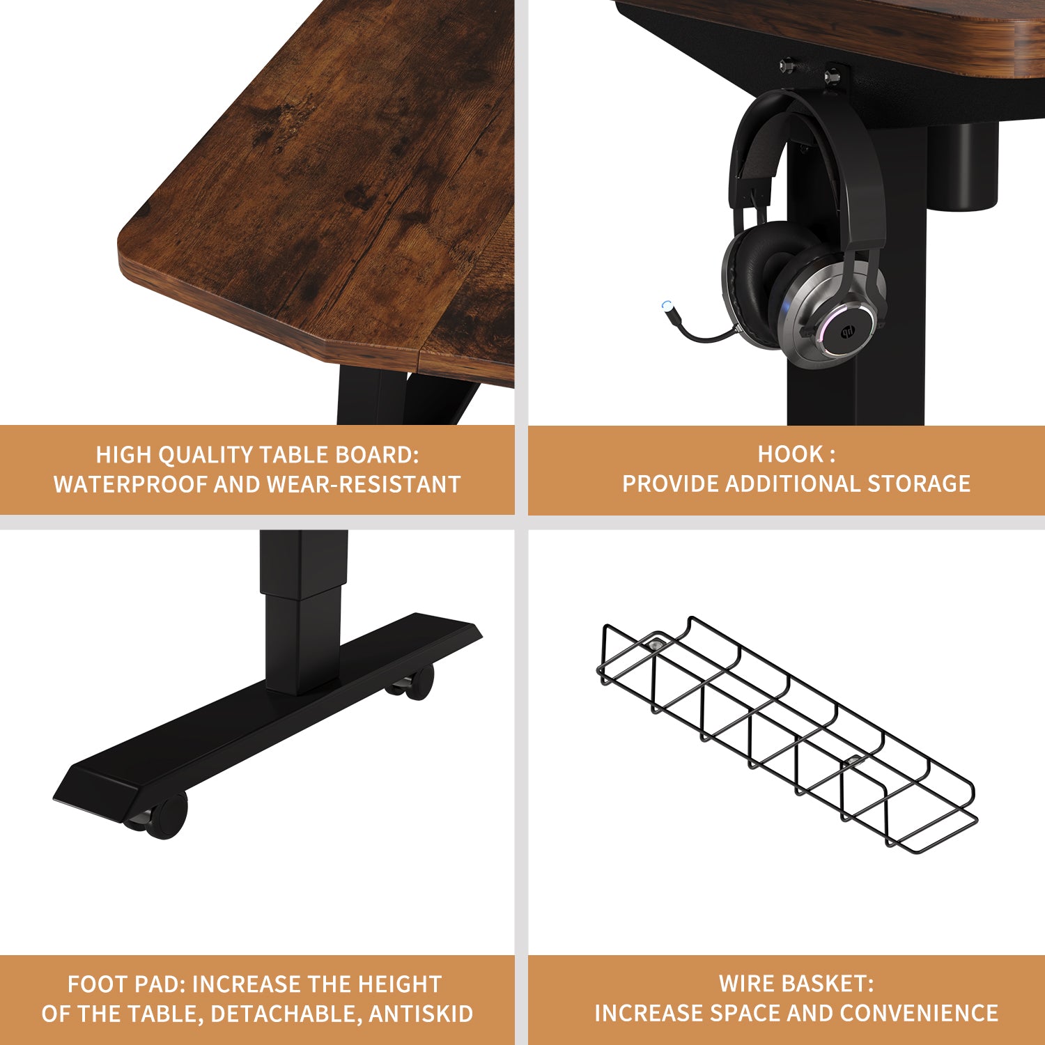 Radlove 55"x 30" Standing Desk Electric Height Adjustable Office Tables for Work Benches with Wheels, Oak or Brown