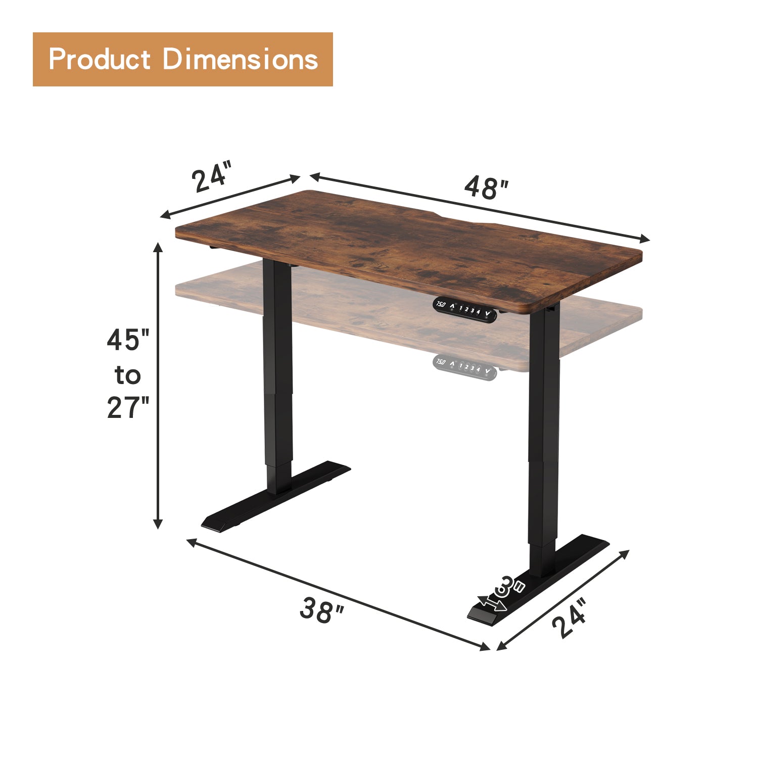 Radlove 48" x 24" Electric Standing Desks, Height Adjustable Office Tables with Splice Board and A Under Desk Cable Management Tray with Wheels, Brown or Oak
