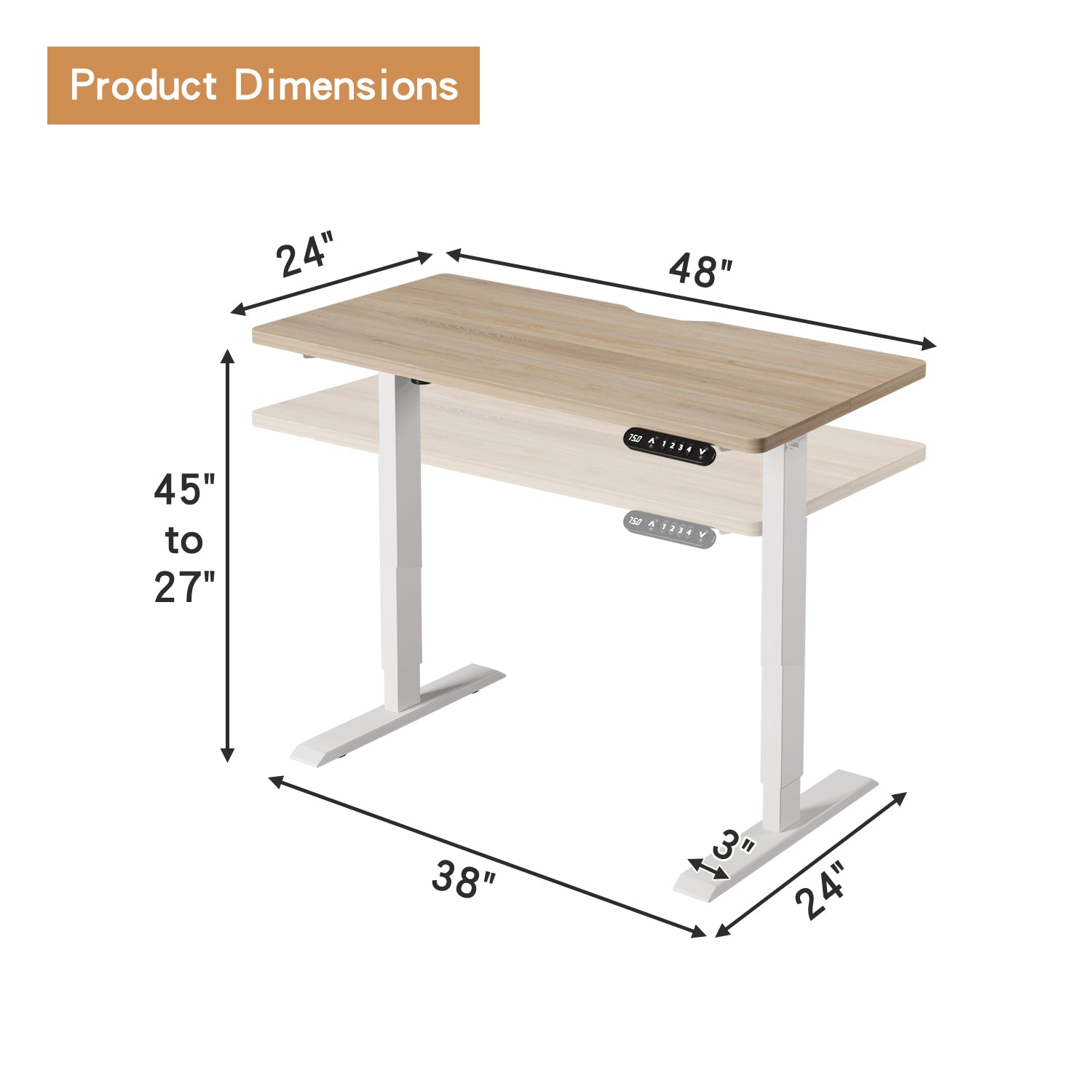 Radlove 48" x 24" Electric Standing Desks, Height Adjustable Office Tables with Splice Board and A Under Desk Cable Management Tray with Wheels, Brown or Oak