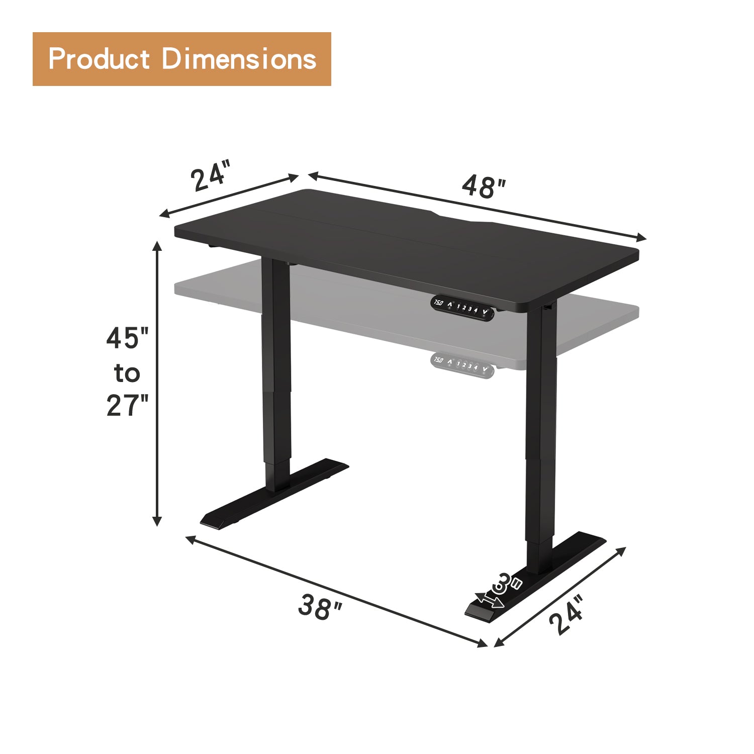 Radlove 48" x 24" Electric Standing Desks, Height Adjustable Office Tables with Splice Board and A Under Desk Cable Management Tray with Wheels, Brown or Oak