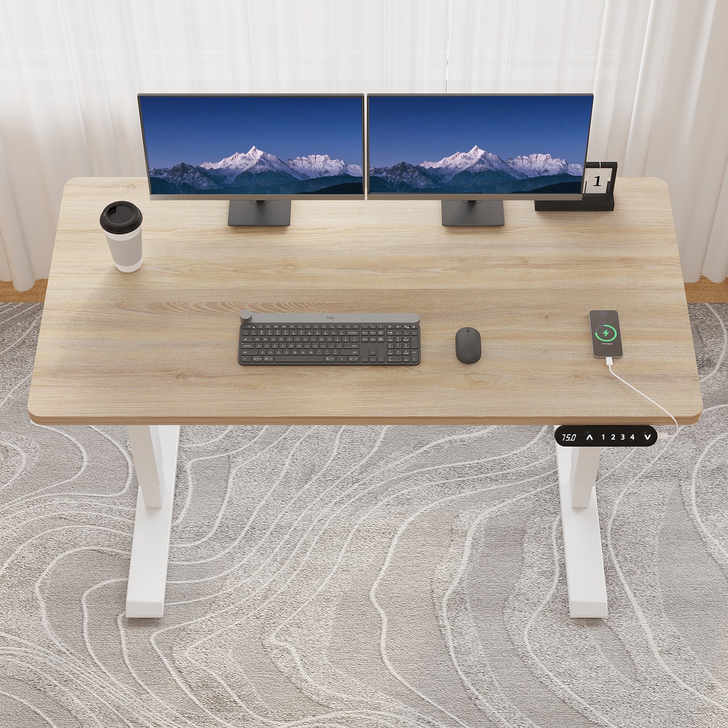 Radlove 48" x 24" Electric Standing Desks, Height Adjustable Office Tables with Splice Board and A Under Desk Cable Management Tray with Wheels, Brown or Oak