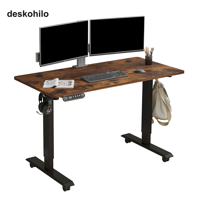 Radlove 48" x 24" Electric Standing Desks, Height Adjustable Office Tables with Splice Board and A Under Desk Cable Management Tray with Wheels, Brown or Oak