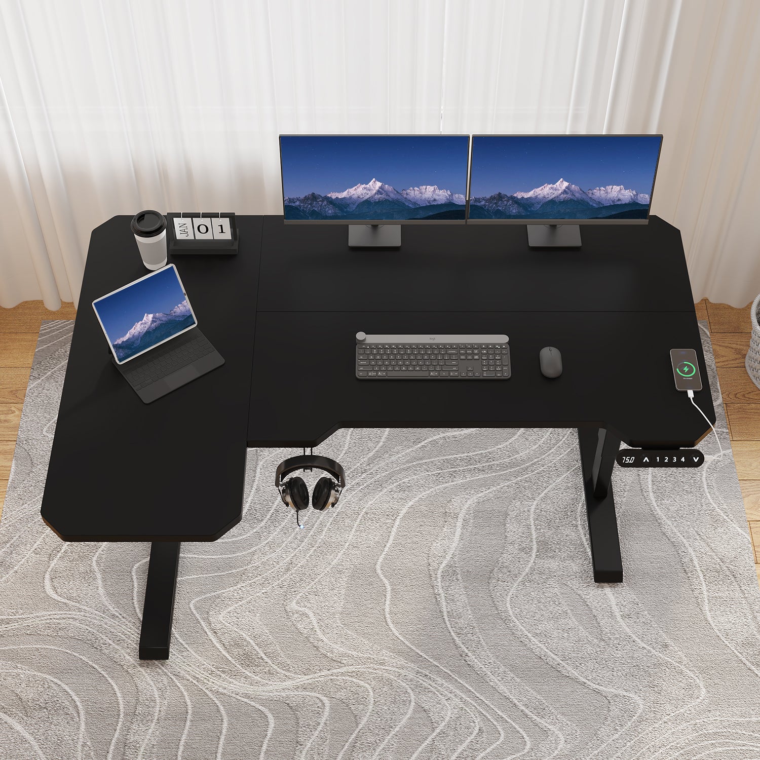 Radlove 59" x 24" Electric Height Adjustable Computer L-Shaped Office Desks with Memory Controller Corner Standing Desk with Splice Board