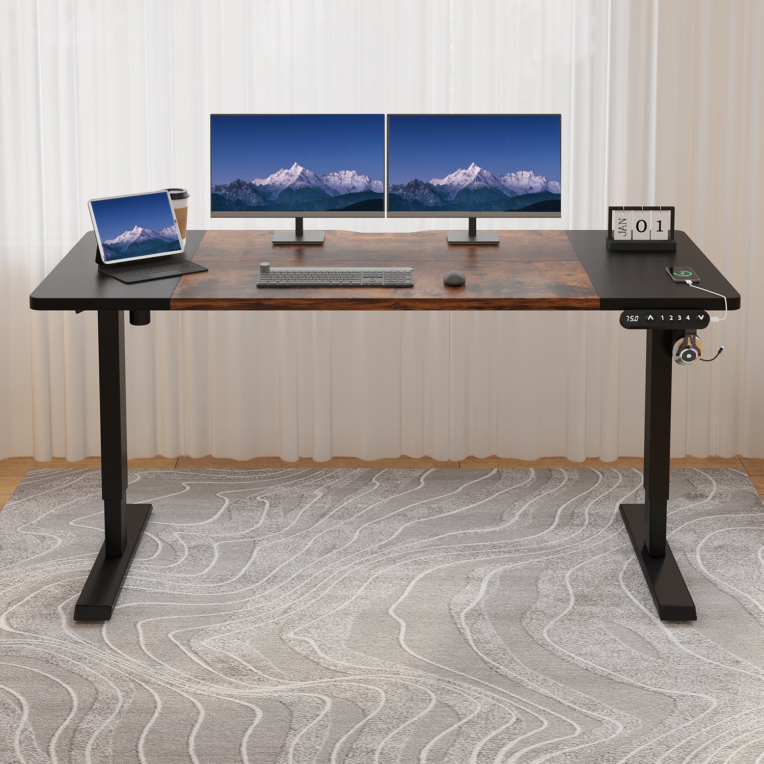 Radlove 63" x 30" Standing Adjustable Height Office Desks Splice Board for Work Benches, White or Brown