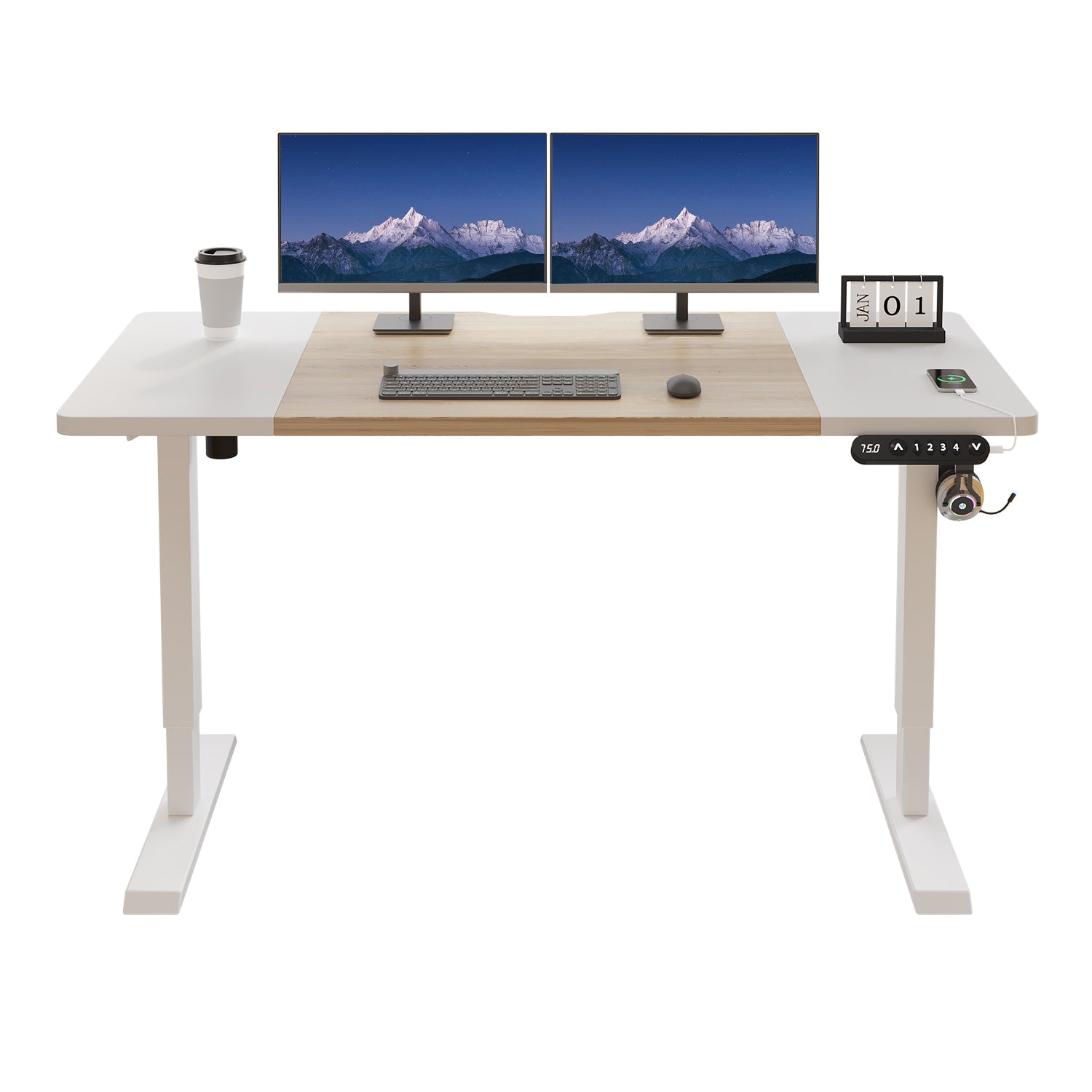 Radlove 63" x 30" Standing Adjustable Height Office Desks Splice Board for Work Benches, White or Brown