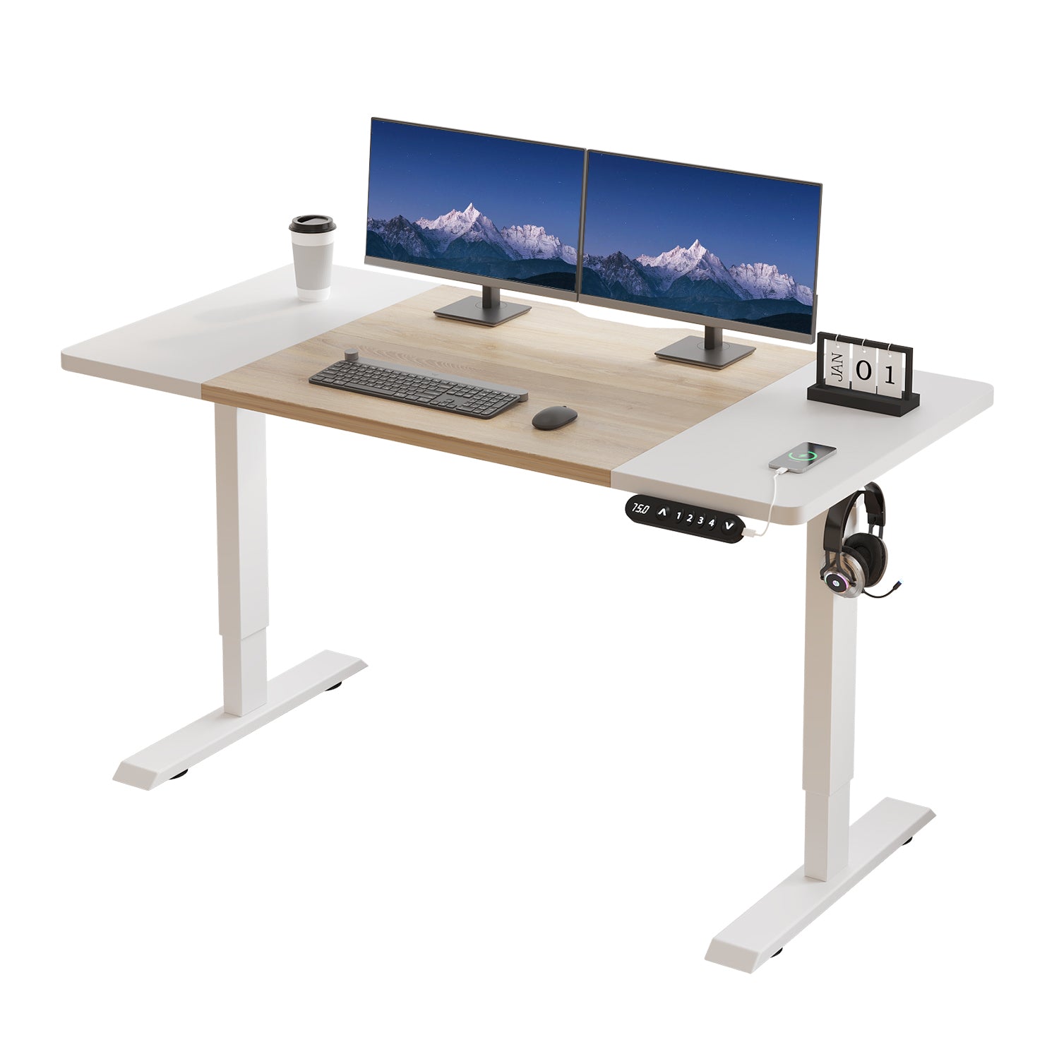 Radlove 63" x 30" Standing Adjustable Height Office Desks Splice Board for Work Benches, White or Brown