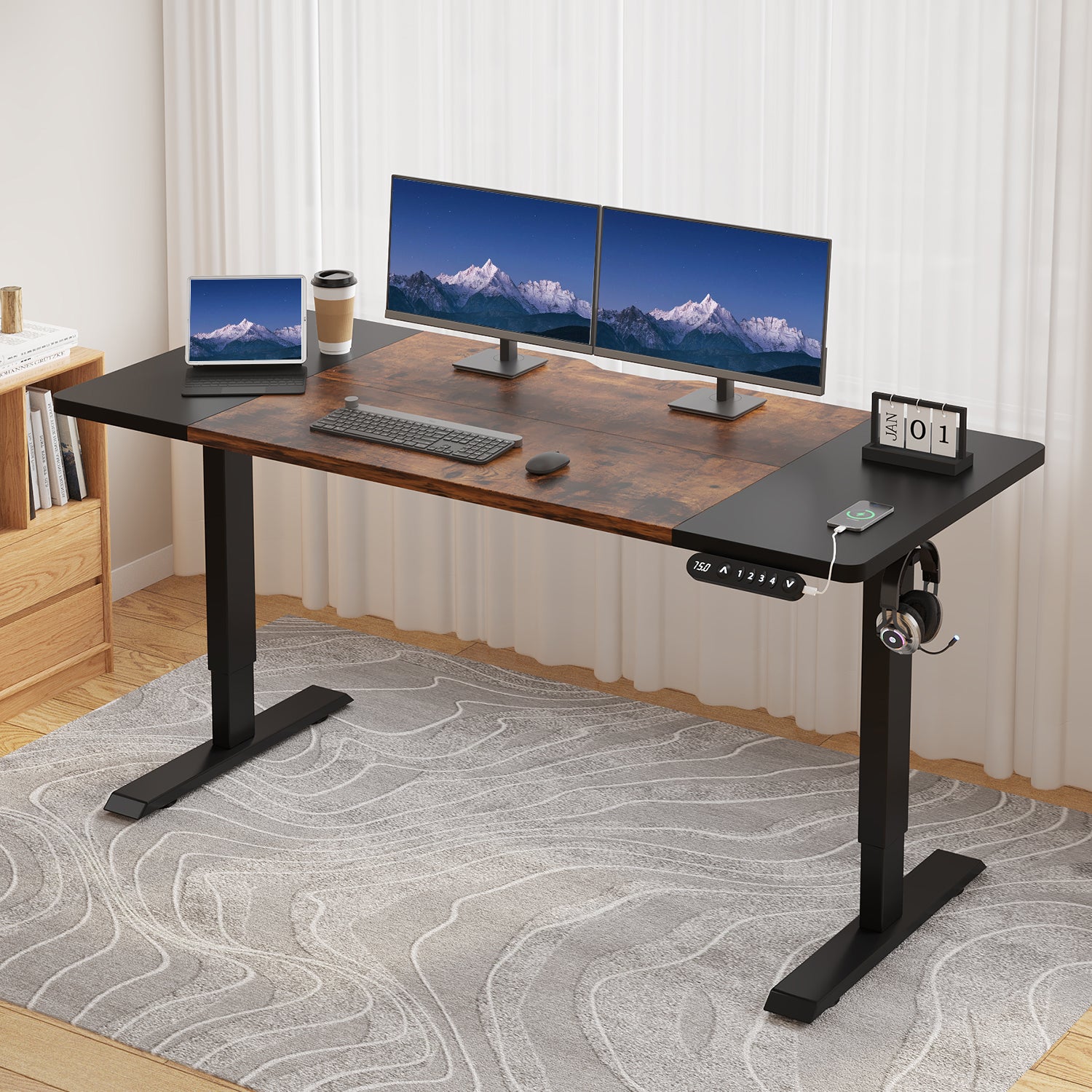 Radlove 63" x 30" Standing Adjustable Height Office Desks Splice Board for Work Benches, White or Brown