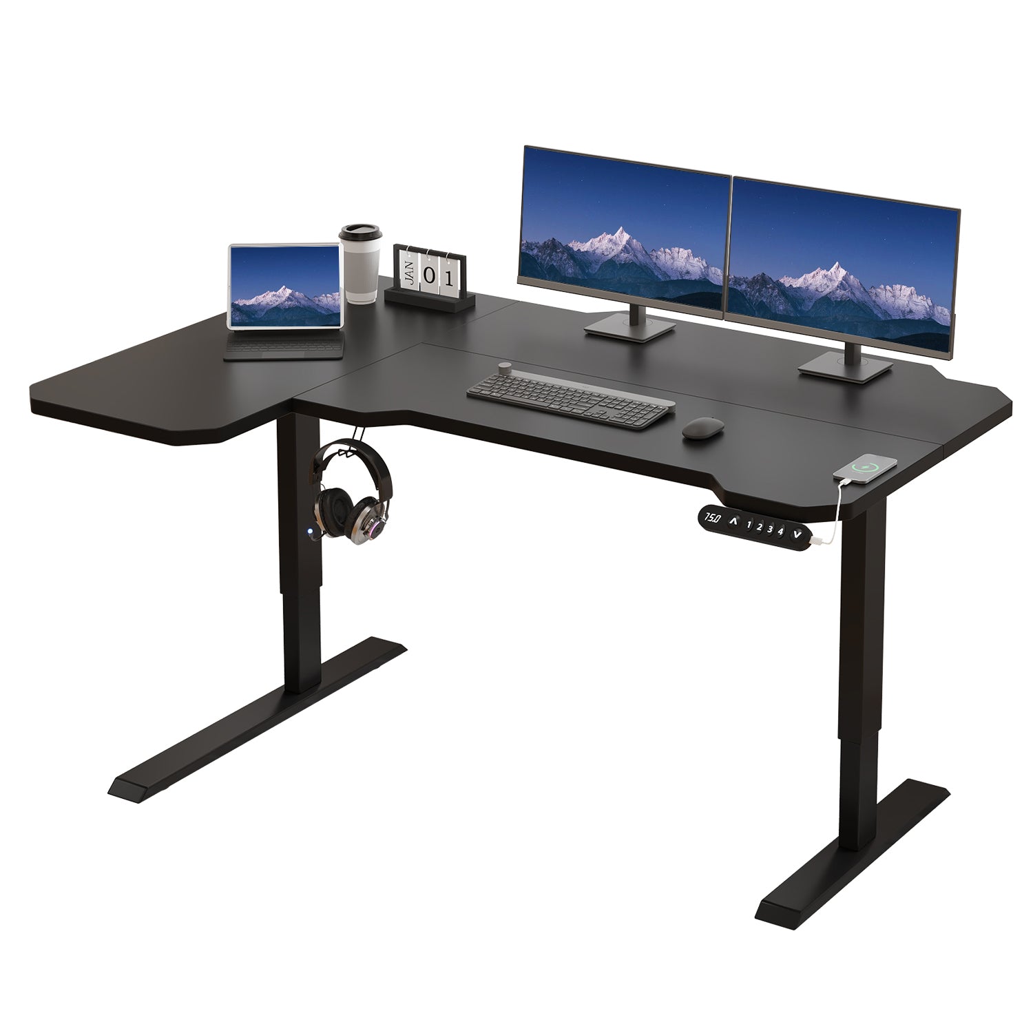 Radlove 59" x 24" Electric Height Adjustable Computer L-Shaped Office Desks with Memory Controller Corner Standing Desk with Splice Board