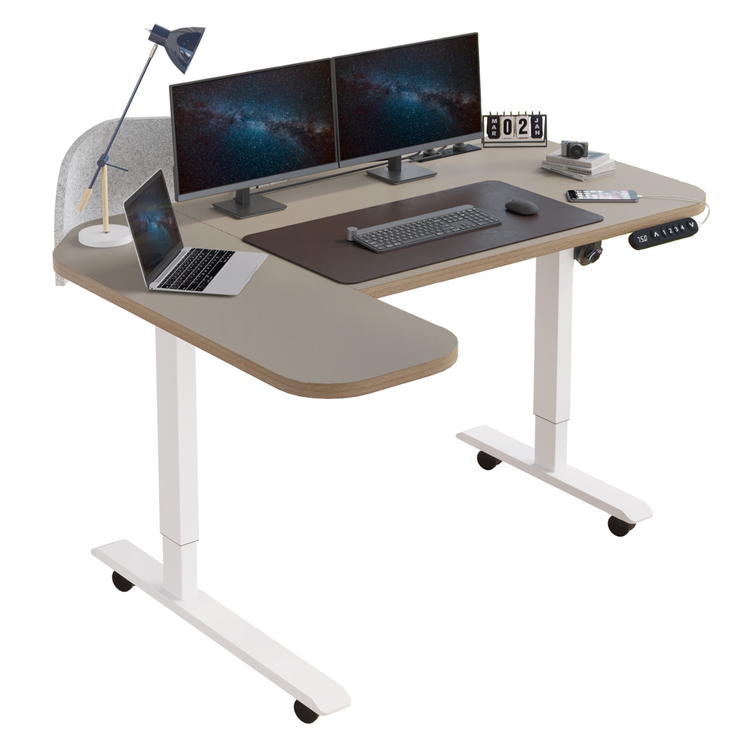 Radlove L-Shaped Electric Standing Desk with Power Strip & Privacy Screen(Gray), 59 Inch Workstation, Large Mouse Pad & 4-Preset Memory Buttons, Quiet Adjustable Desk for Dual Monitors(Rustic Brown)