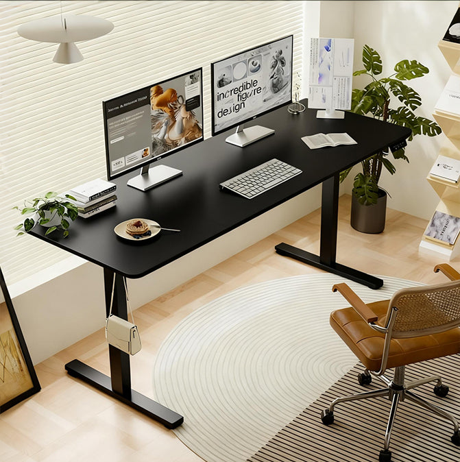 Radlove 55" x 24" Electric Standing Desks, Height Adjustable Office Tables with Splice Board and A Under Desk Cable Management Tray with Wheels, Brown or Oak