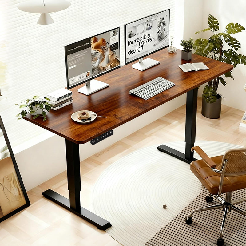 Radlove 55" x 24" Electric Standing Desks, Height Adjustable Office Tables with Splice Board and A Under Desk Cable Management Tray with Wheels, Brown or Oak