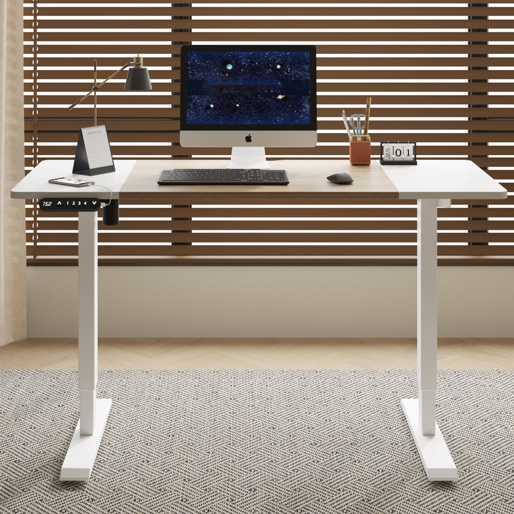 Radlove 55" x 24" Electric Standing Desks, Height Adjustable Office Tables with Splice Board and A Under Desk Cable Management Tray with Wheels, Brown or Oak