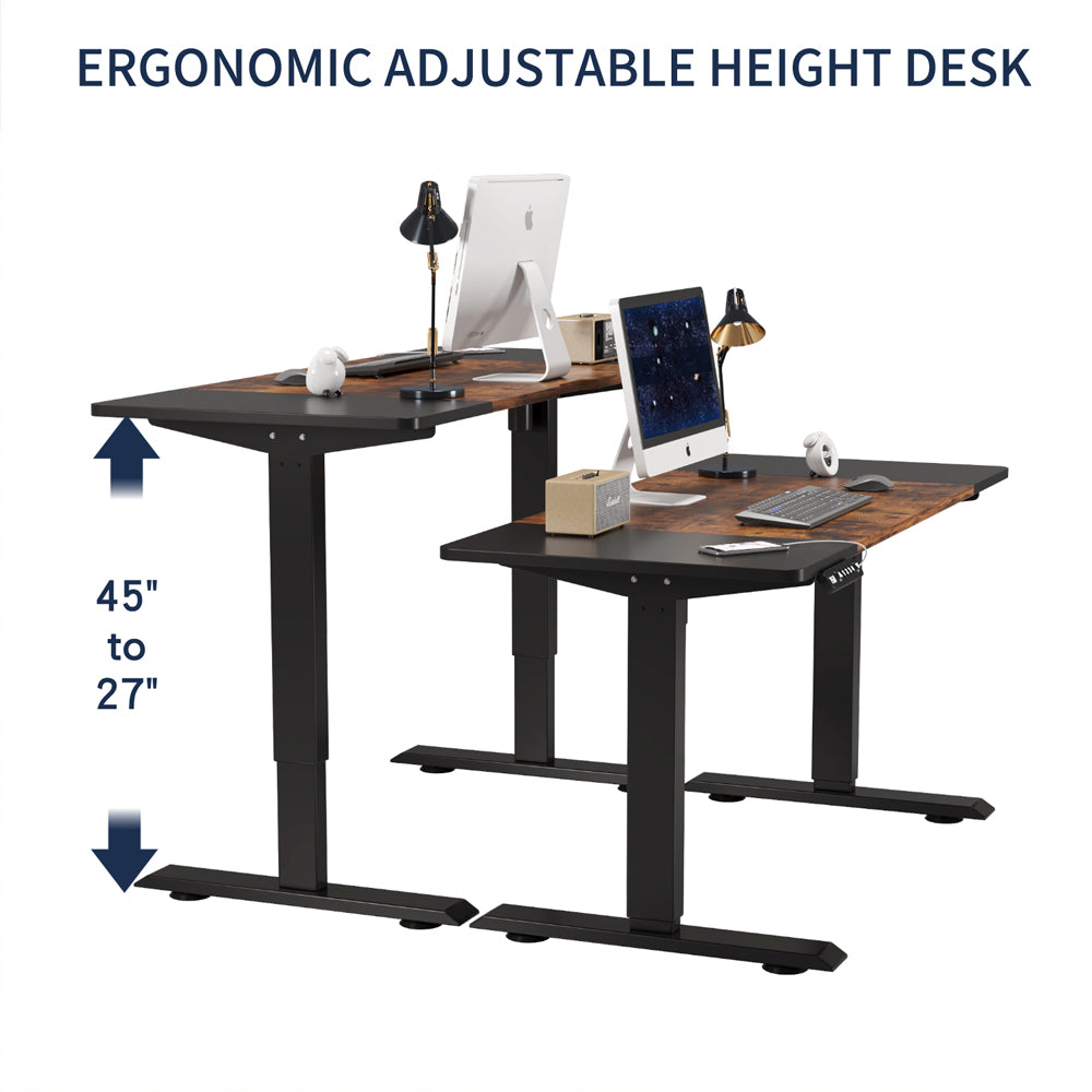 Radlove 55" x 24" Electric Standing Desks, Height Adjustable Office Tables with Splice Board and A Under Desk Cable Management Tray with Wheels, Brown or Oak