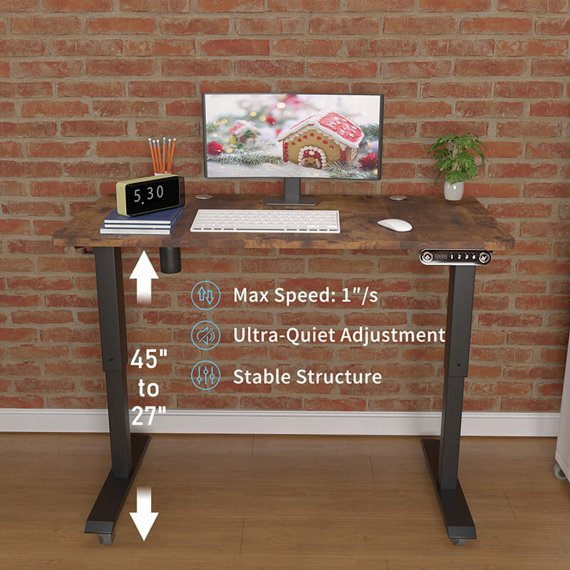 Radlove 48" x 24" Electric Standing Desks, Height Adjustable Office Tables with Splice Board and A Under Desk Cable Management Tray with Wheels, Brown or Oak