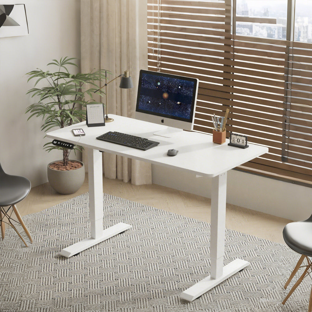 Radlove 55" x 24" Electric Standing Desks, Height Adjustable Office Tables with Splice Board and A Under Desk Cable Management Tray with Wheels, Brown or Oak