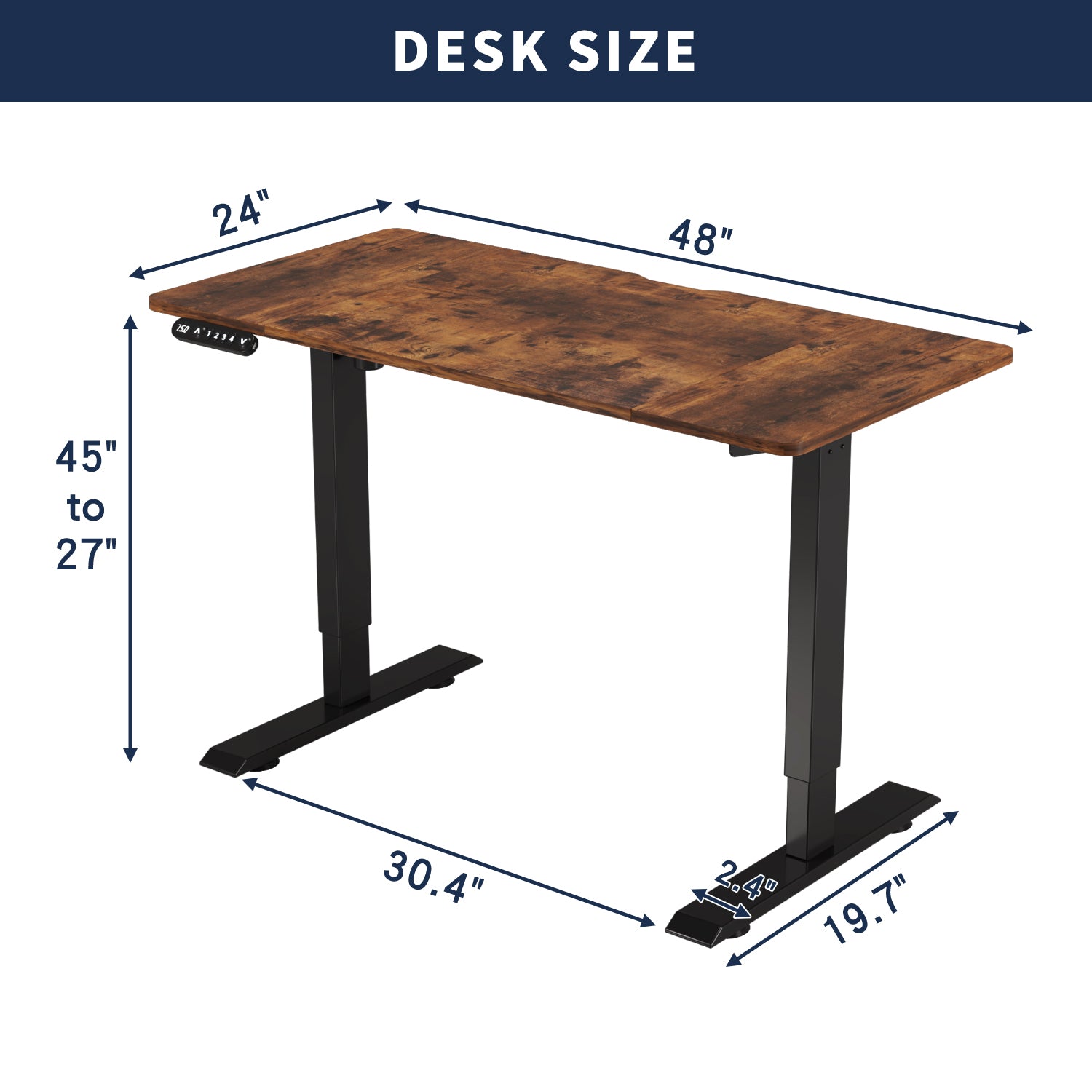 Radlove 48” x 24” Electric Office Tables Height Adjustable Sit and Standing Desks for Work Benches, Brown or Oak