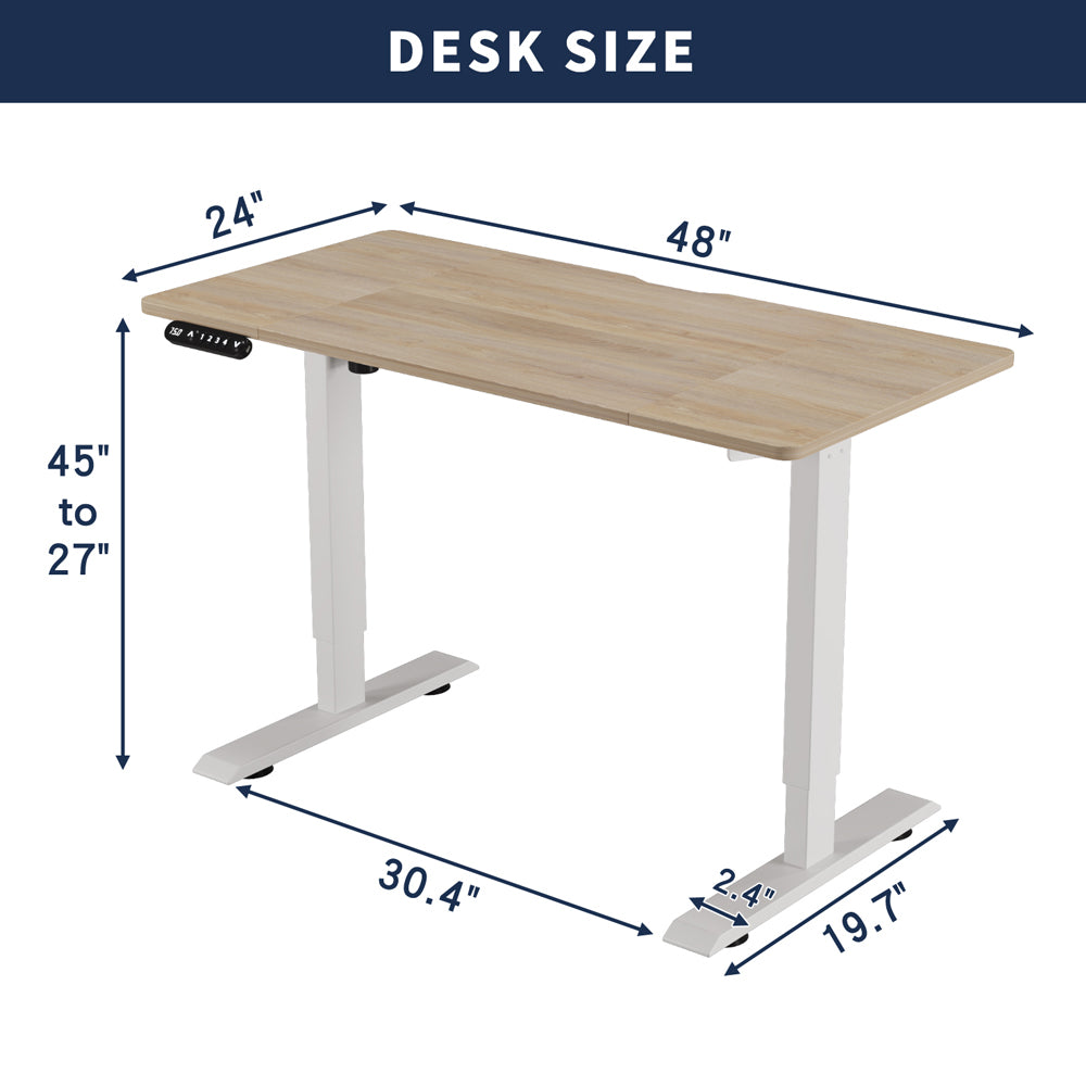 Radlove 48” x 24” Electric Office Tables Height Adjustable Sit and Standing Desks for Work Benches, Brown or Oak