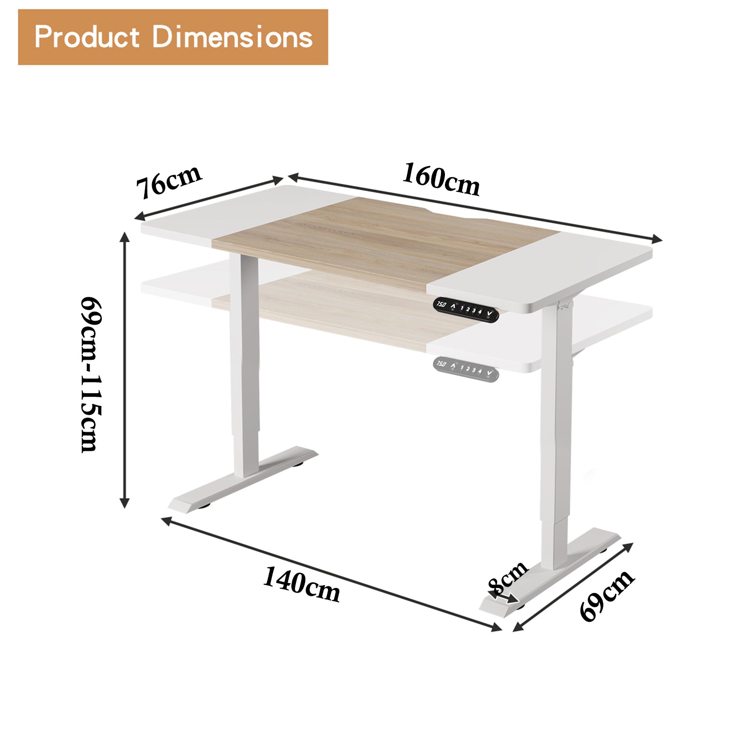 Radlove 63" x 30" Standing Adjustable Height Office Desks Splice Board for Work Benches, White or Brown