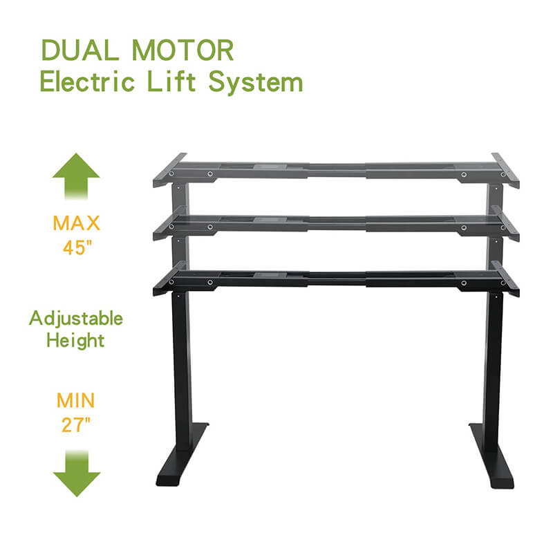 Radlove 44" x 22.6" Premium Dual Motor Height Adjustable Standing Desks Frame with Wheels, Black or White