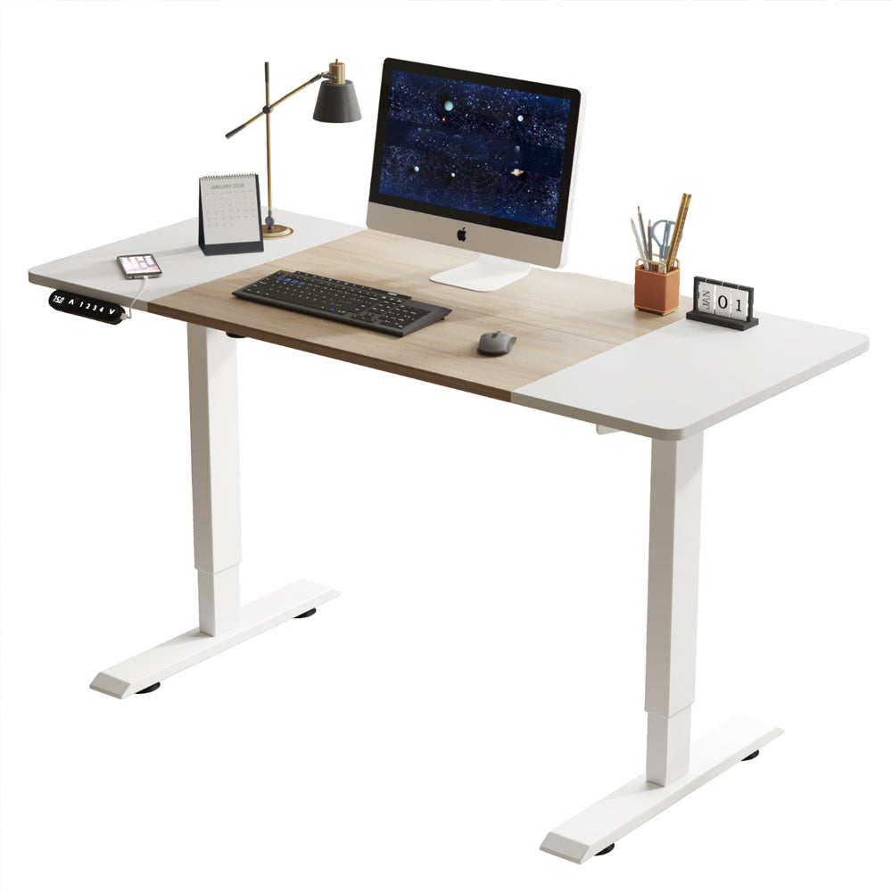 Radlove 55" x 24" Electric Standing Desks, Height Adjustable Office Tables with Splice Board and A Under Desk Cable Management Tray with Wheels, Brown or Oak