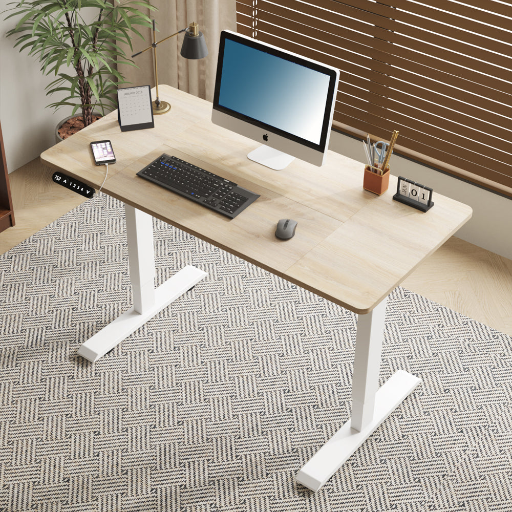 Radlove 55" x 24" Electric Standing Desks, Height Adjustable Office Tables with Splice Board and A Under Desk Cable Management Tray with Wheels, Brown or Oak