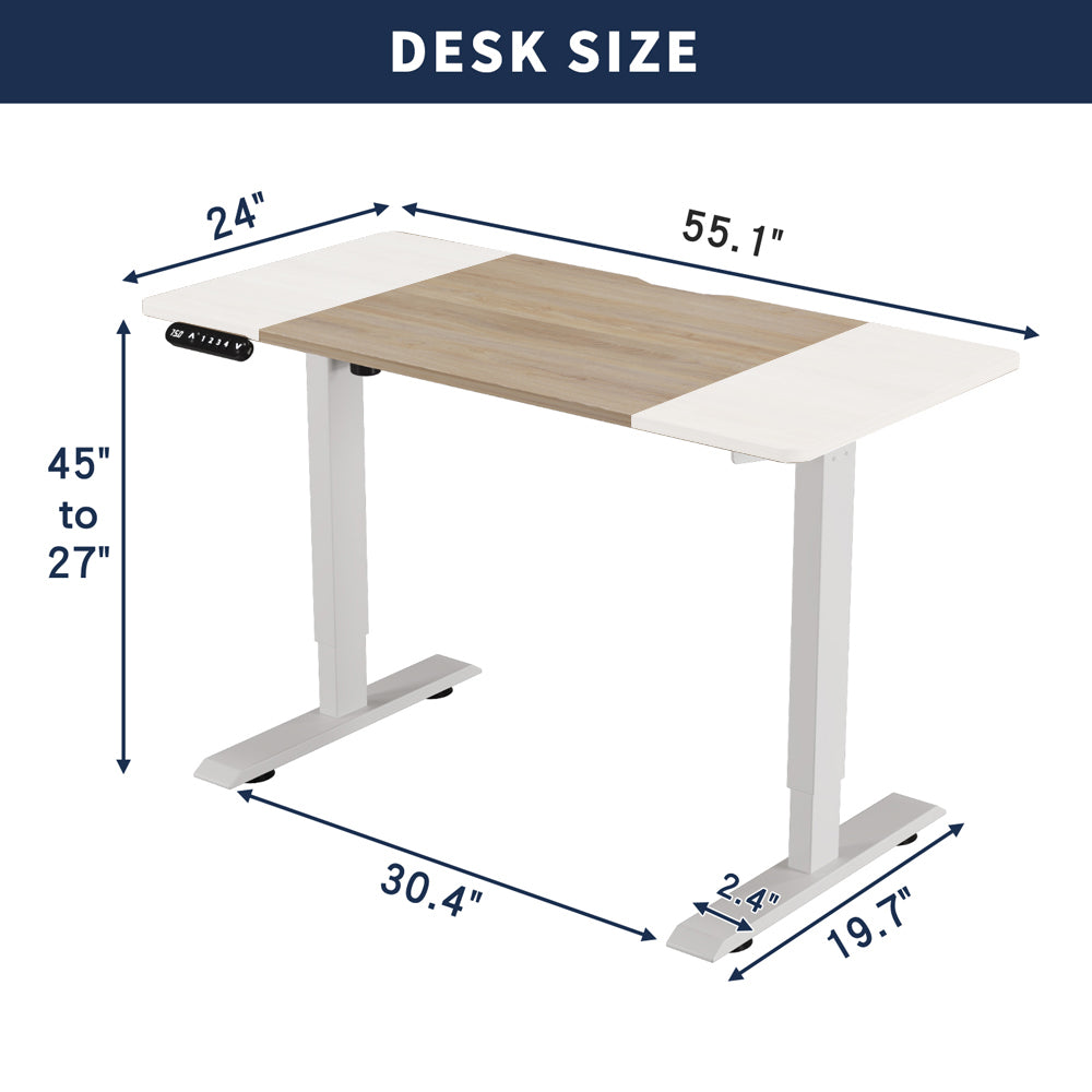 Radlove 55" x 24" Electric Standing Desks, Height Adjustable Office Tables with Splice Board and A Under Desk Cable Management Tray with Wheels, Brown or Oak