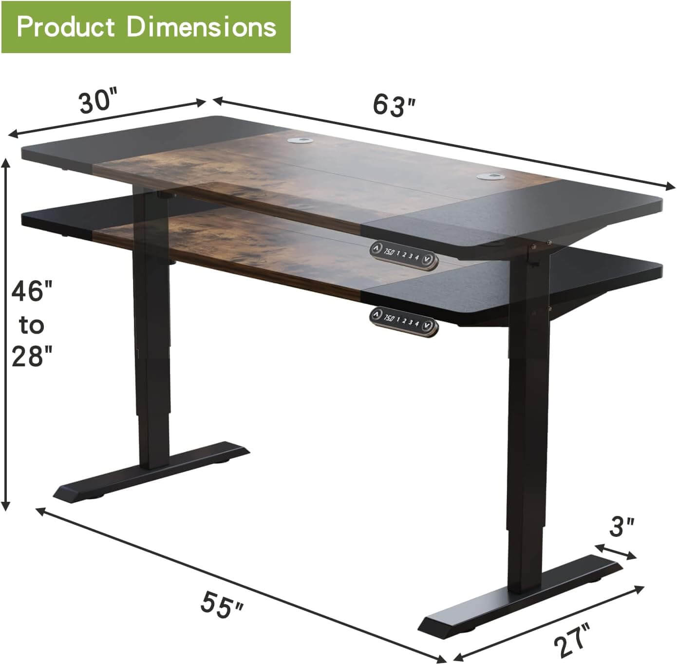 Radlove 63" x 30" Standing Adjustable Height Office Desks Splice Board for Work Benches, White or Brown