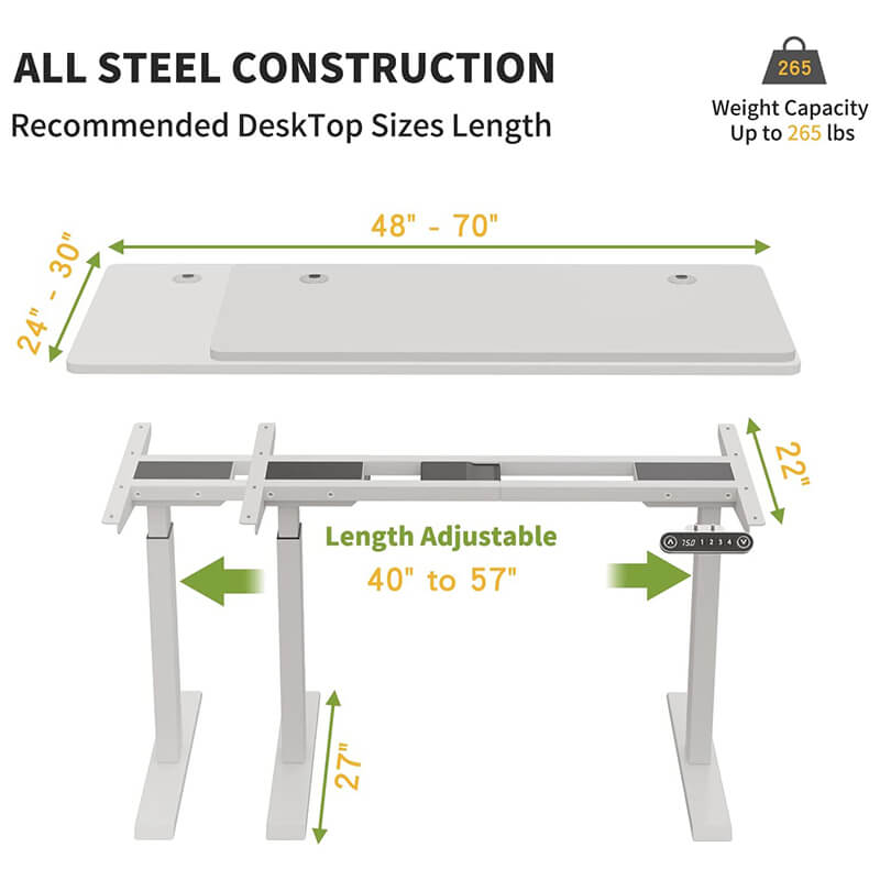 Radlove 44" x 22.6" Premium Dual Motor Height Adjustable Standing Desks Frame with Wheels, Black or White