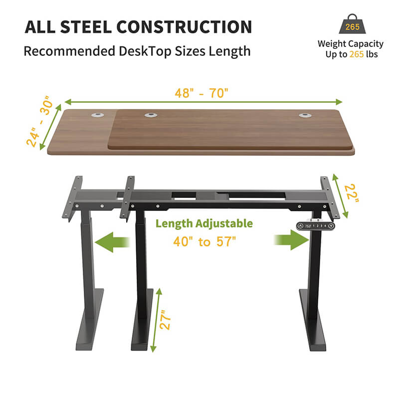 Radlove 44" x 22.6" Premium Dual Motor Height Adjustable Standing Desks Frame with Wheels, Black or White
