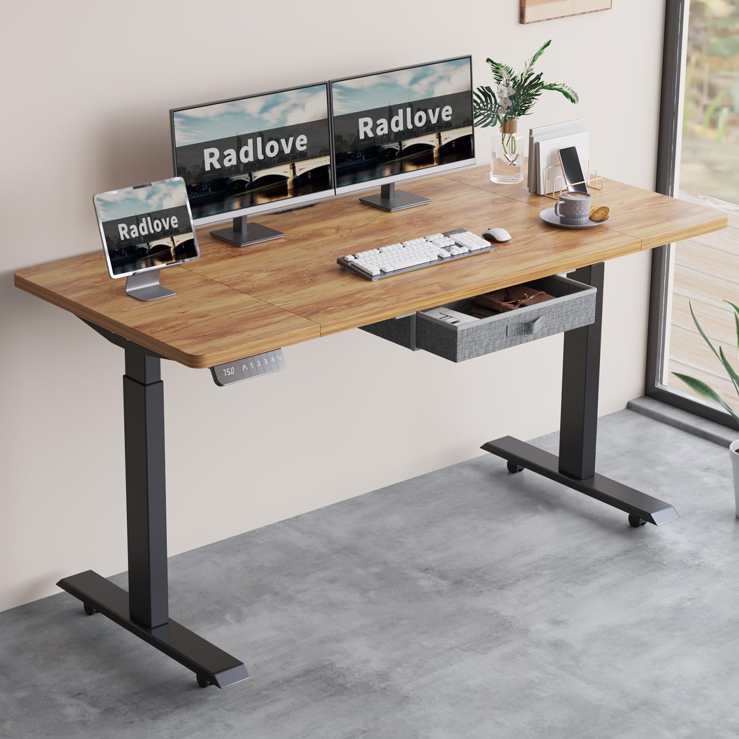 Radlove 63" x 30" Premium Dual Motor Height Adjustable Standing Desks for Worktops, Brown or White