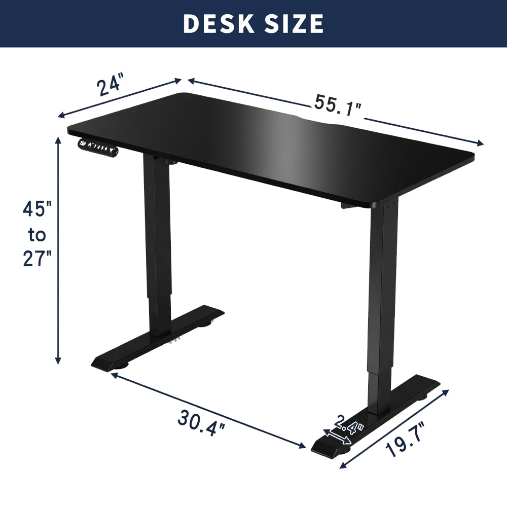 Radlove 55" x 24" Electric Standing Desks, Height Adjustable Office Tables with Splice Board and A Under Desk Cable Management Tray with Wheels, Brown or Oak