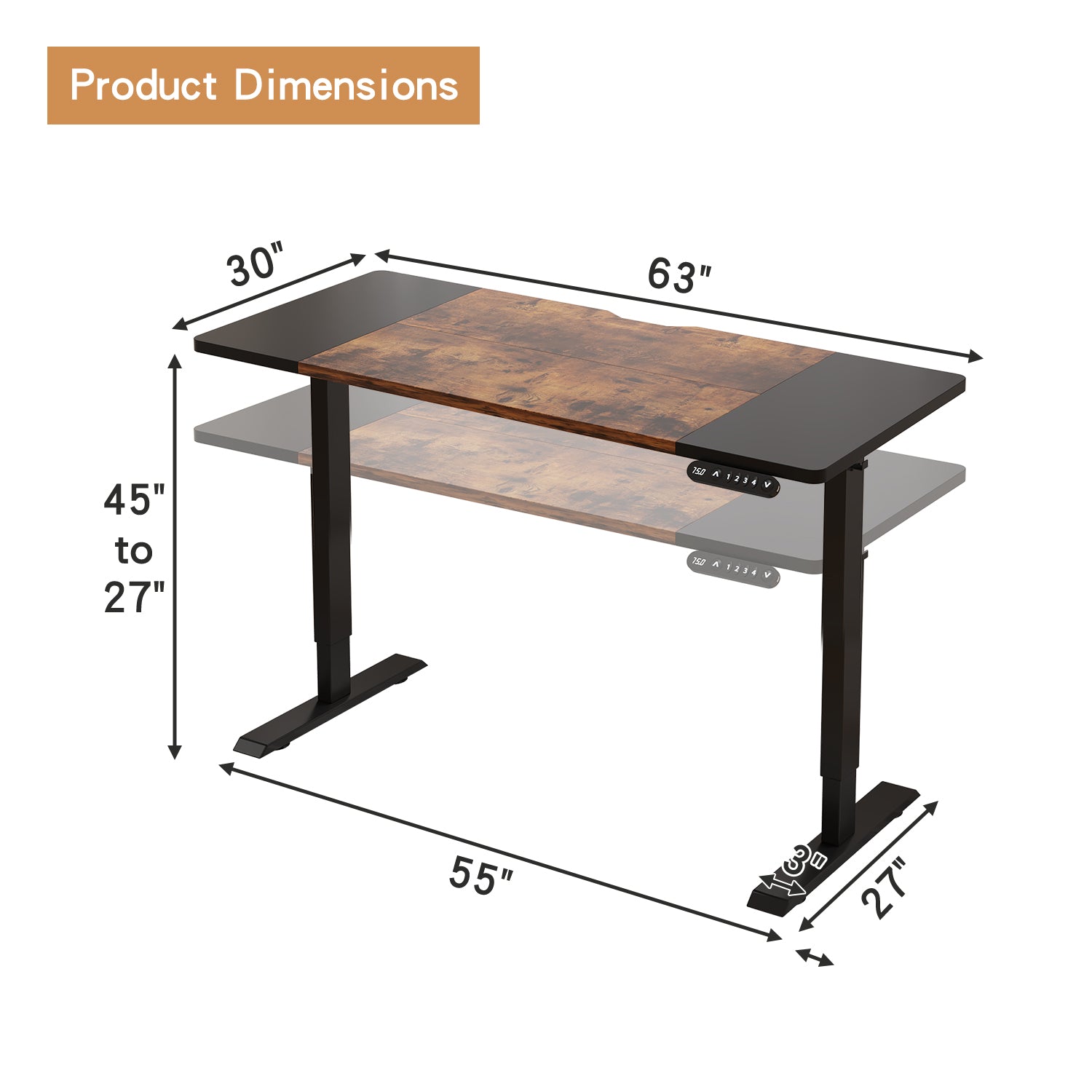 Radlove 63" x 30" Standing Adjustable Height Office Desks Splice Board for Work Benches, White or Brown