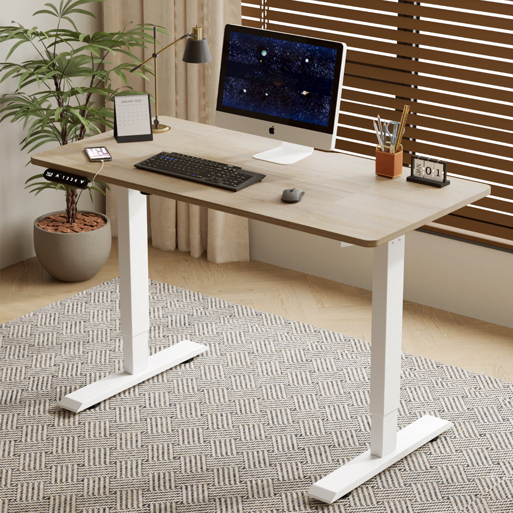 Radlove 55" x 24" Electric Standing Desks, Height Adjustable Office Tables with Splice Board and A Under Desk Cable Management Tray with Wheels, Brown or Oak
