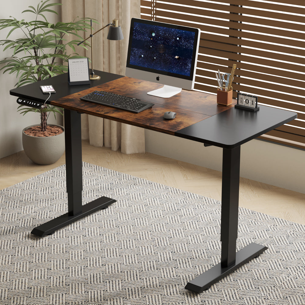 Radlove 55" x 24" Electric Standing Desks, Height Adjustable Office Tables with Splice Board and A Under Desk Cable Management Tray with Wheels, Brown or Oak