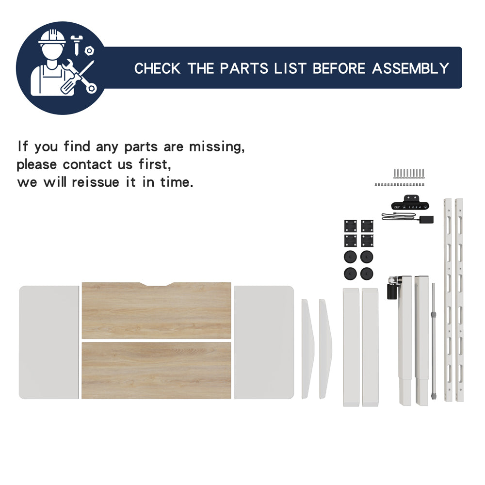 Radlove 55" x 24" Electric Standing Desks, Height Adjustable Office Tables with Splice Board and A Under Desk Cable Management Tray with Wheels, Brown or Oak