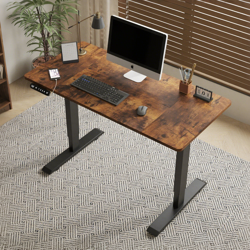 Radlove 55" x 24" Electric Standing Desks, Height Adjustable Office Tables with Splice Board and A Under Desk Cable Management Tray with Wheels, Brown or Oak
