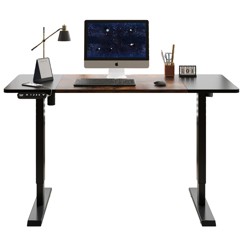 Radlove 55" x 24" Electric Standing Desks, Height Adjustable Office Tables with Splice Board and A Under Desk Cable Management Tray with Wheels, Brown or Oak