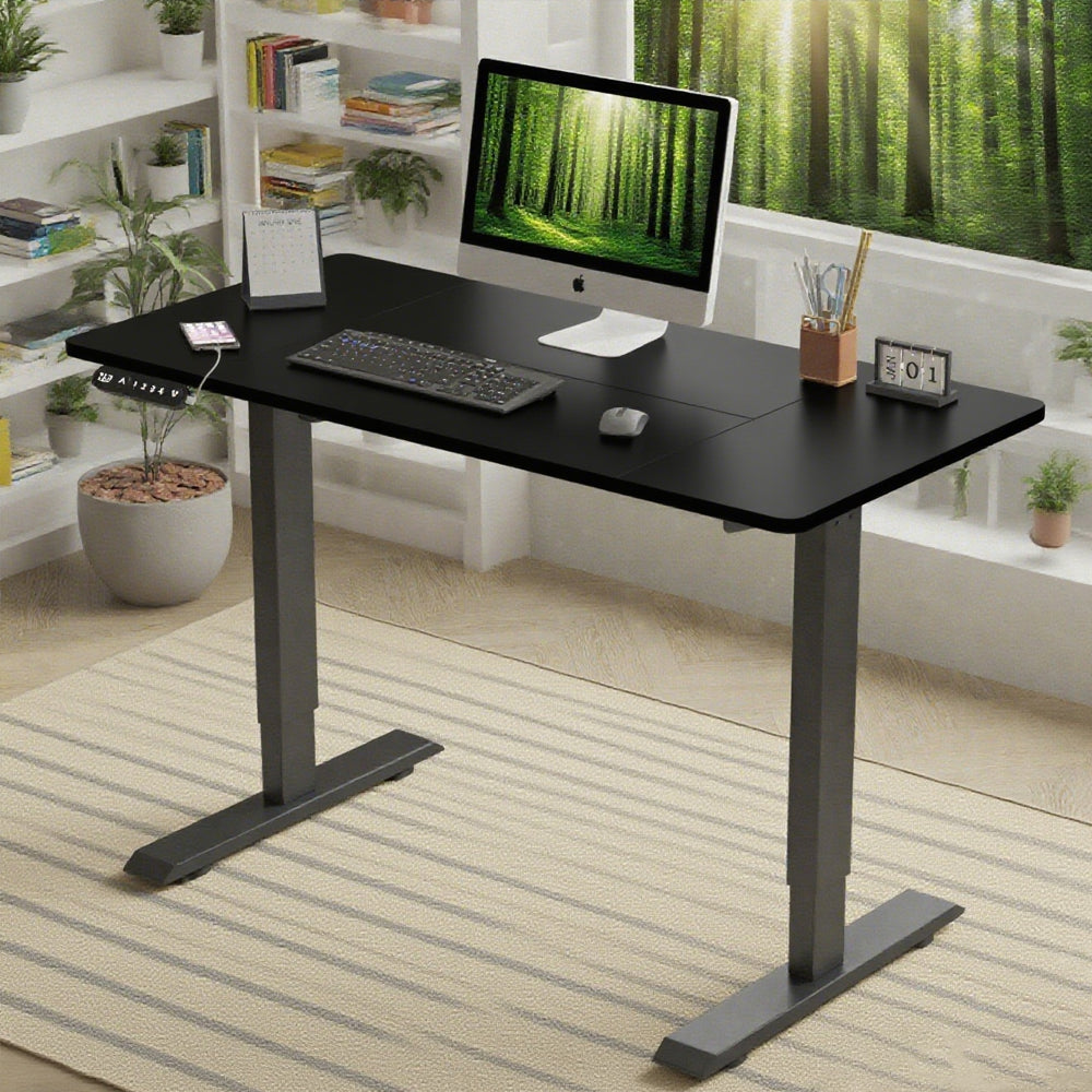 Radlove 55" x 24" Electric Standing Desks, Height Adjustable Office Tables with Splice Board and A Under Desk Cable Management Tray with Wheels, Brown or Oak