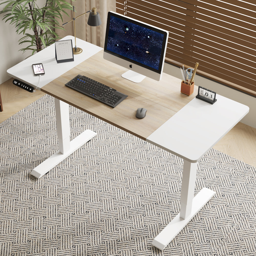 Radlove 55" x 24" Electric Standing Desks, Height Adjustable Office Tables with Splice Board and A Under Desk Cable Management Tray with Wheels, Brown or Oak