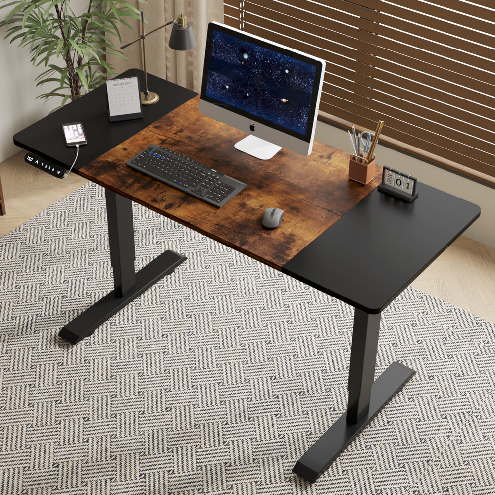 Radlove 55" x 24" Electric Standing Desks, Height Adjustable Office Tables with Splice Board and A Under Desk Cable Management Tray with Wheels, Brown or Oak