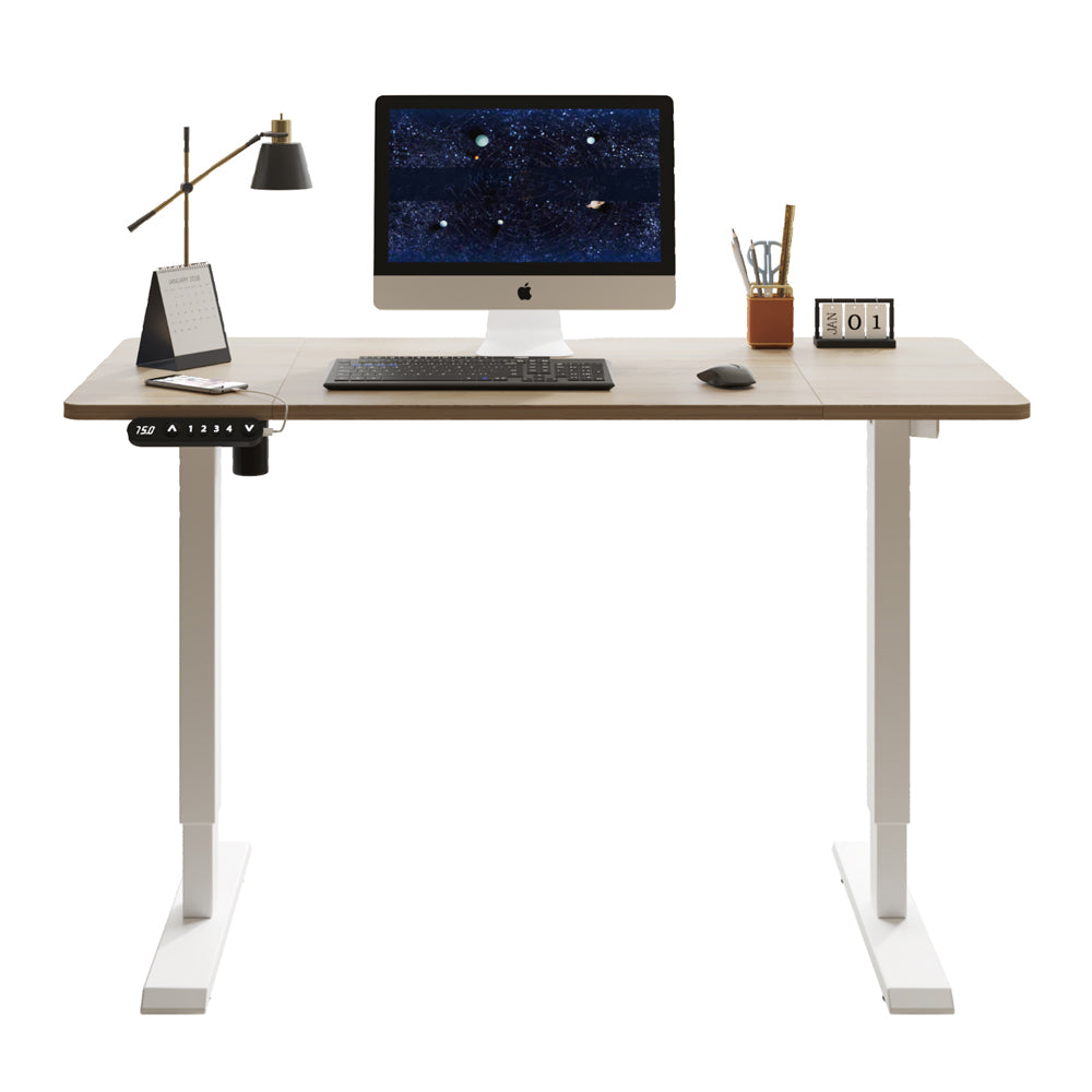Radlove 55" x 24" Electric Standing Desks, Height Adjustable Office Tables with Splice Board and A Under Desk Cable Management Tray with Wheels, Brown or Oak
