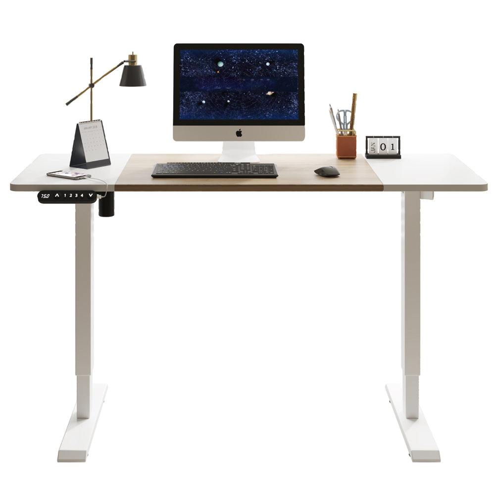 Radlove 55" x 24" Electric Standing Desks, Height Adjustable Office Tables with Splice Board and A Under Desk Cable Management Tray with Wheels, Brown or Oak
